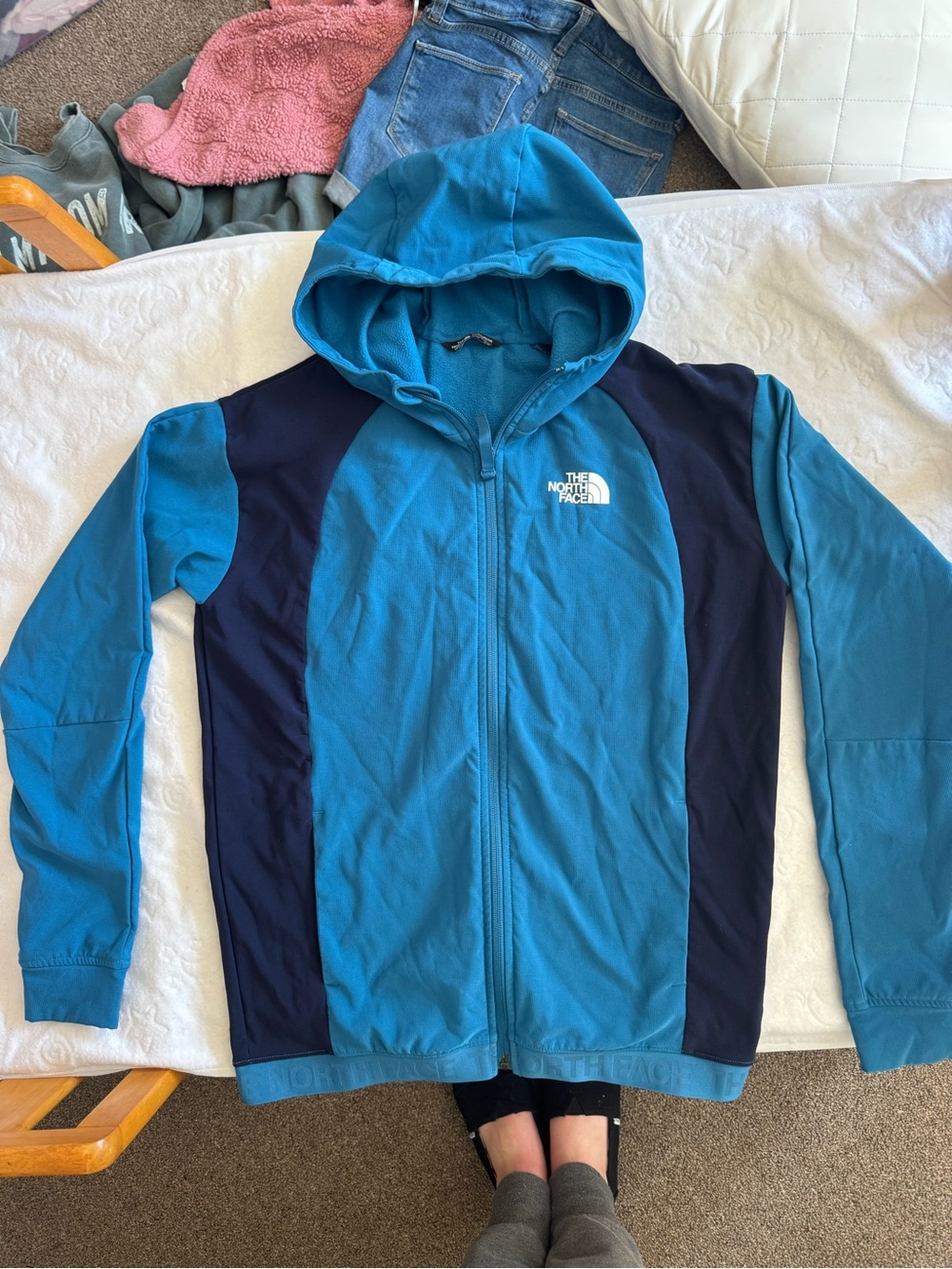 The North Face Teal and Navy Hooded Zip Raincoat - Kids
